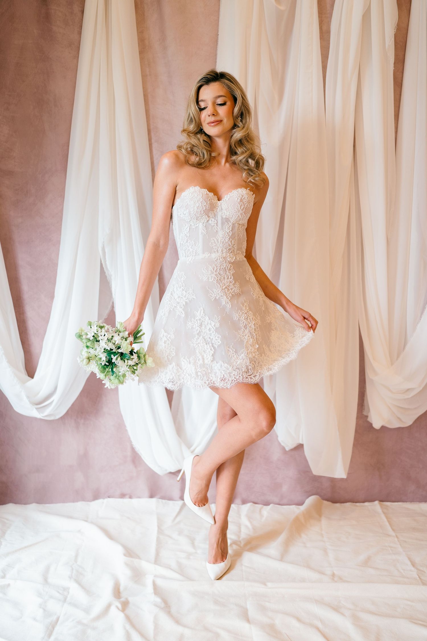 knee length dresses for ladies Andrea & Leo WL025 A Line Short Feather Wedding Mini Dress