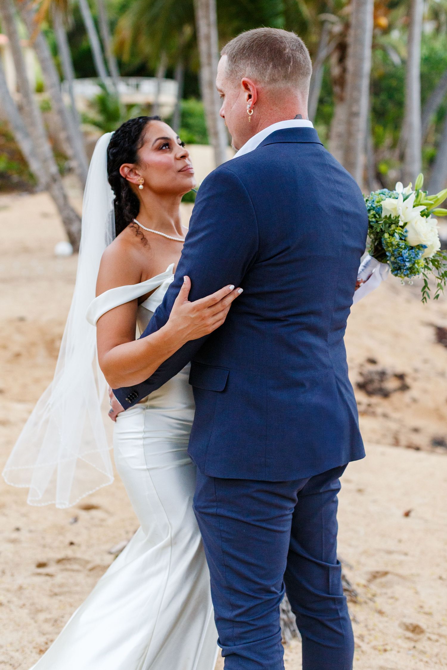 Bride and groom portrait. Intimate beach wedding in Palmas del Mar, Puerto Rico.