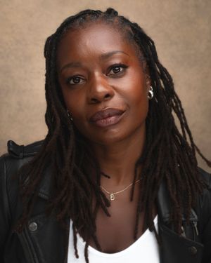 A series of six professional portrait photos showing warm smiles and dreadlocks against a textured brown background.