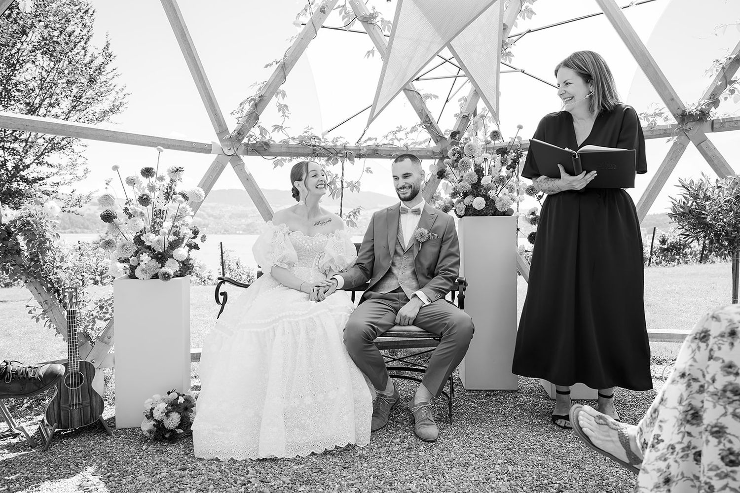 Warm natural-light portrait of wedding celebrant Simone Gori from LovelyWords, captured by MaxwellArt Photography during a wedding.