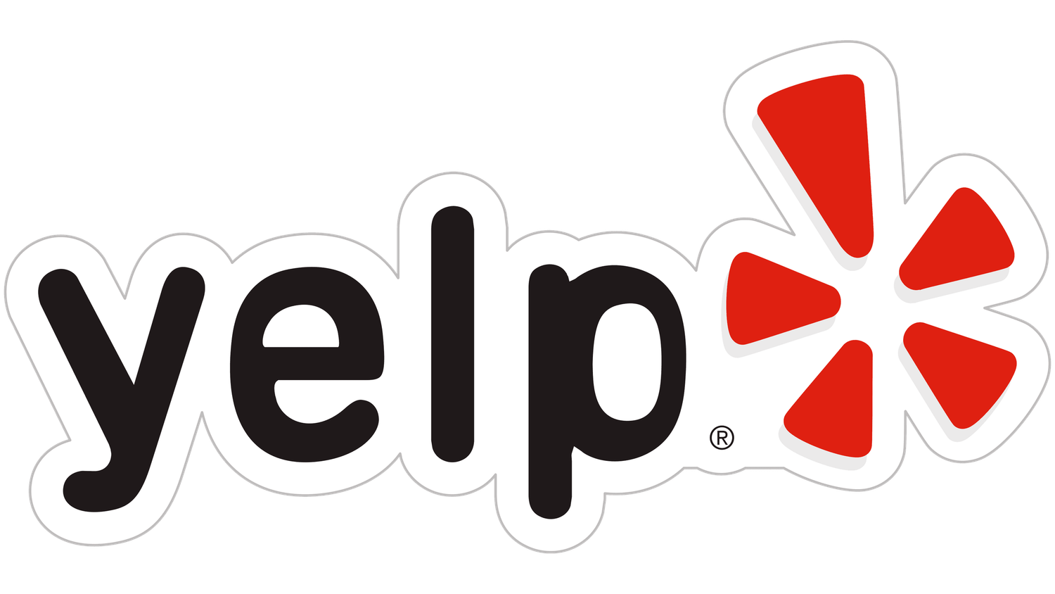 The Yelp logo features red starbursts and black text against a white background.