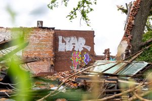 Graffiti on brick building