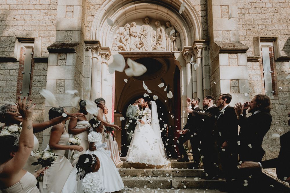 film photography of a bride walking down the aisle in the Vallery Castle chapel