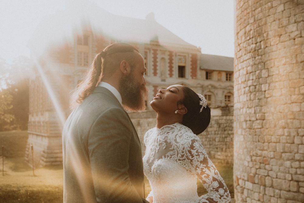 Analog wedding portrait with natural grain at Chateau de Vallery Burgundy