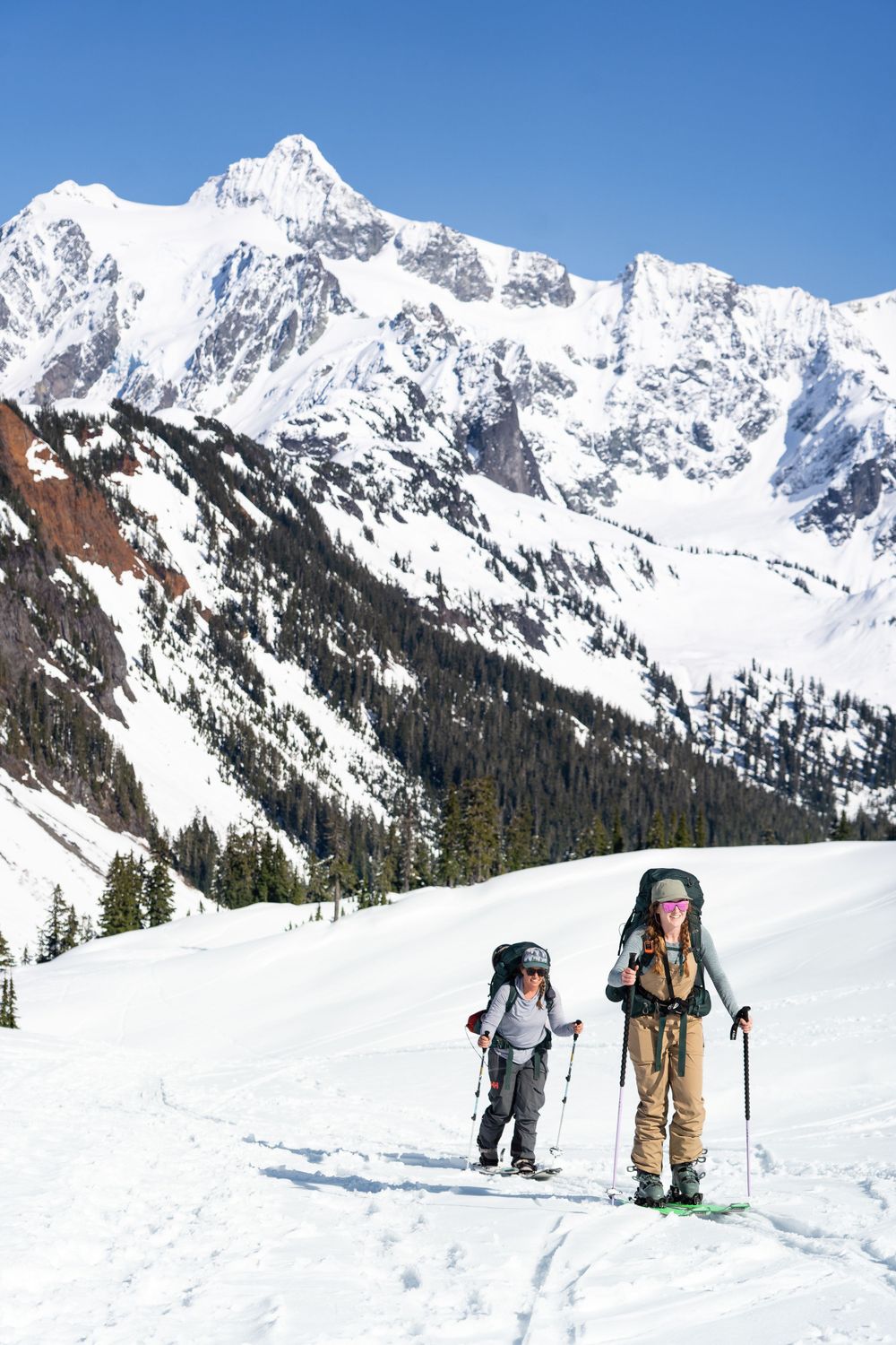 Ski touring with Shuksan background