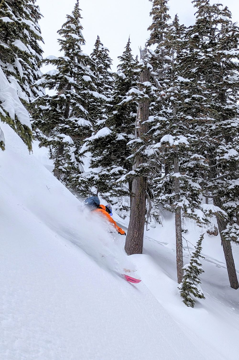Skier slashing snow