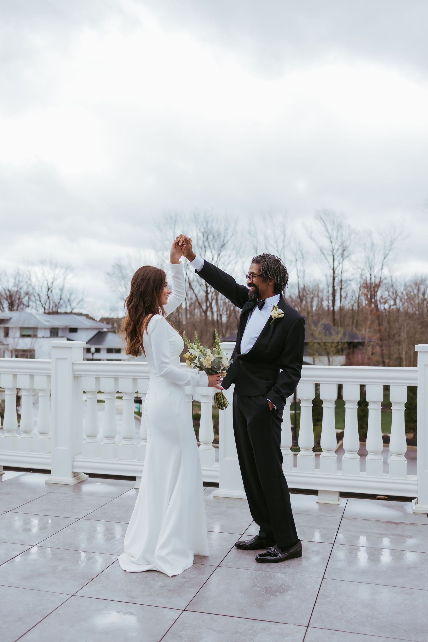 Bride and groom dancing on their wedding day in Zionsville, Indiana at Holliday Farms