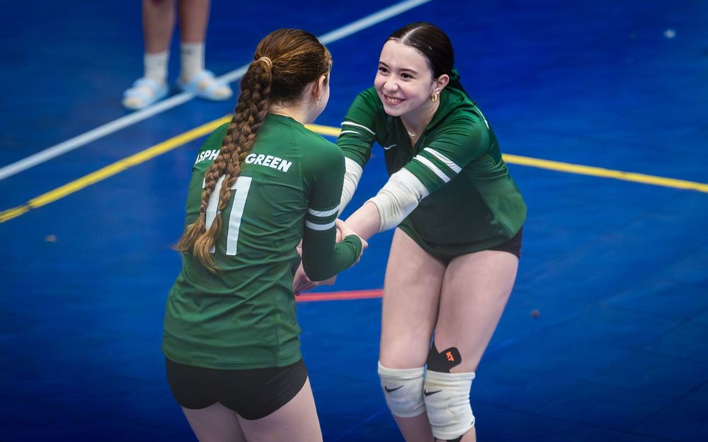Asphalt Green VB Club players talk on court during May Madness at Spooky Nook by Deanna Fox, SportsFox Photography based in Hershey PA