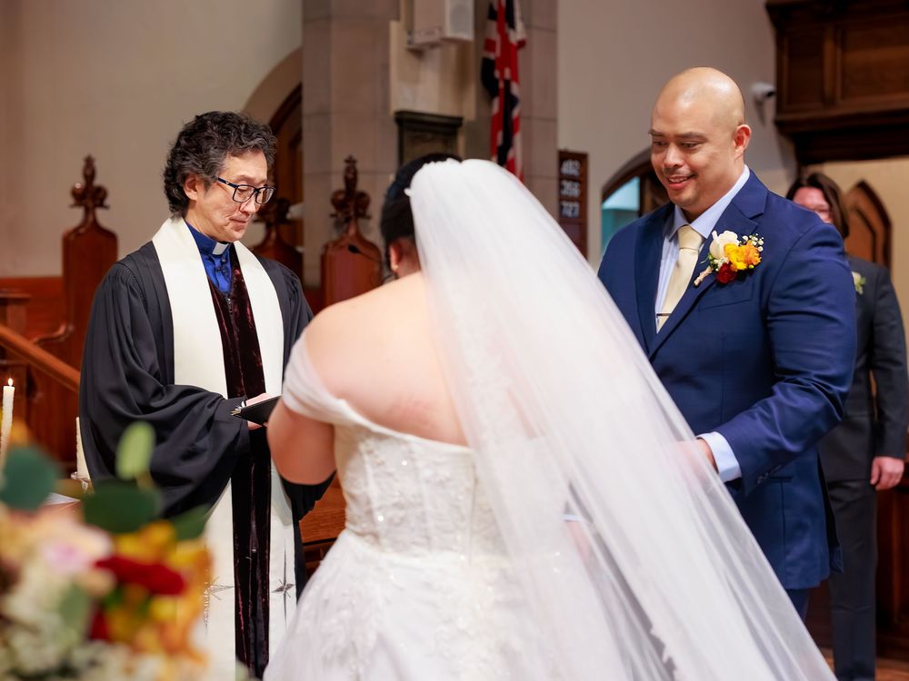 Bride approaching the groom during a Toronto wedding