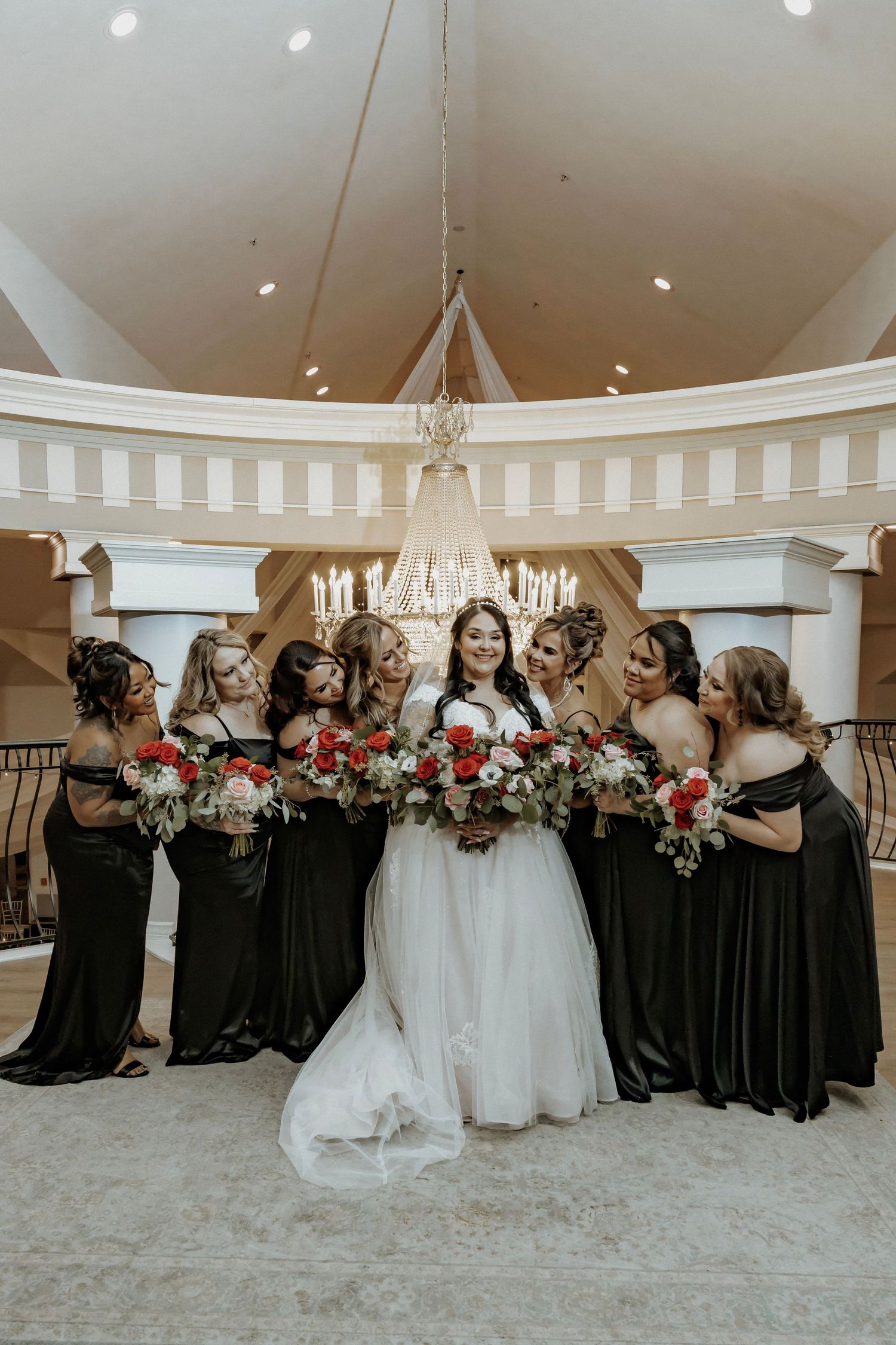 Bride shares photo with bridesmaids