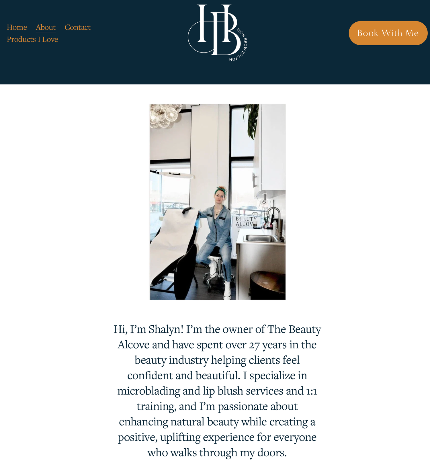 Shalyn, owner of The Beauty Alcove, stands confidently in her bright beauty studio specializing in microblading and lip blush services.