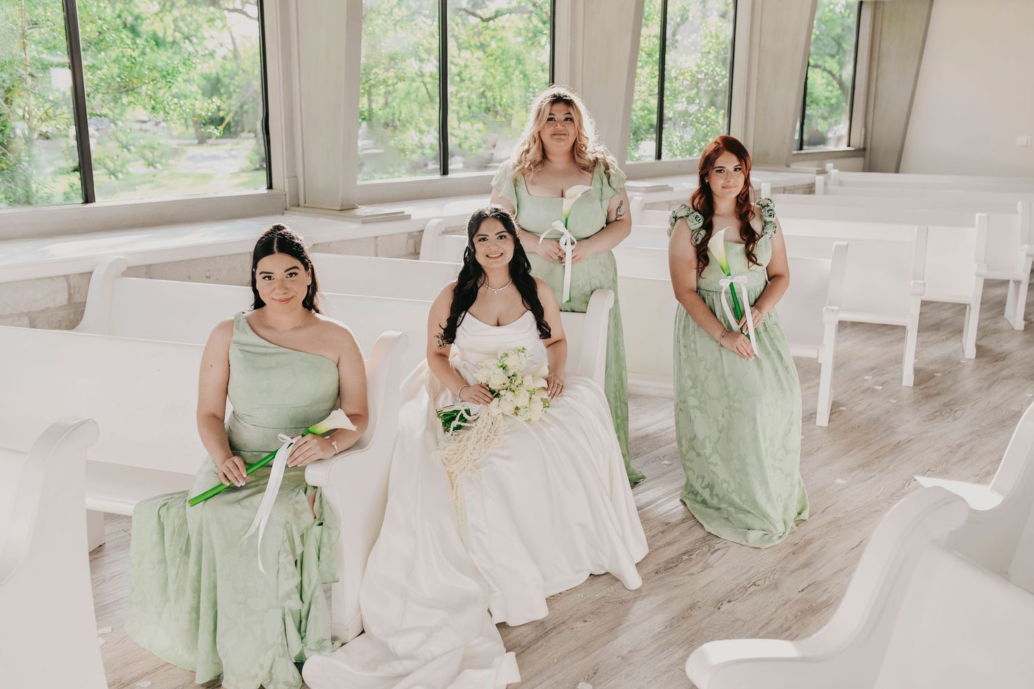 Wedding party portraits inside Brighton Abbey chapel