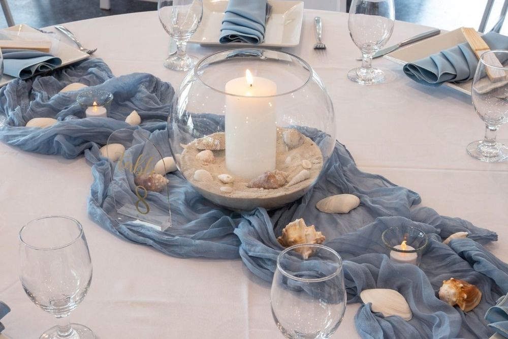 Coastal inspired centerpiece with warm and intimate vibes for birthday, celebration of life, wedding, babyshower, or bridal shower.