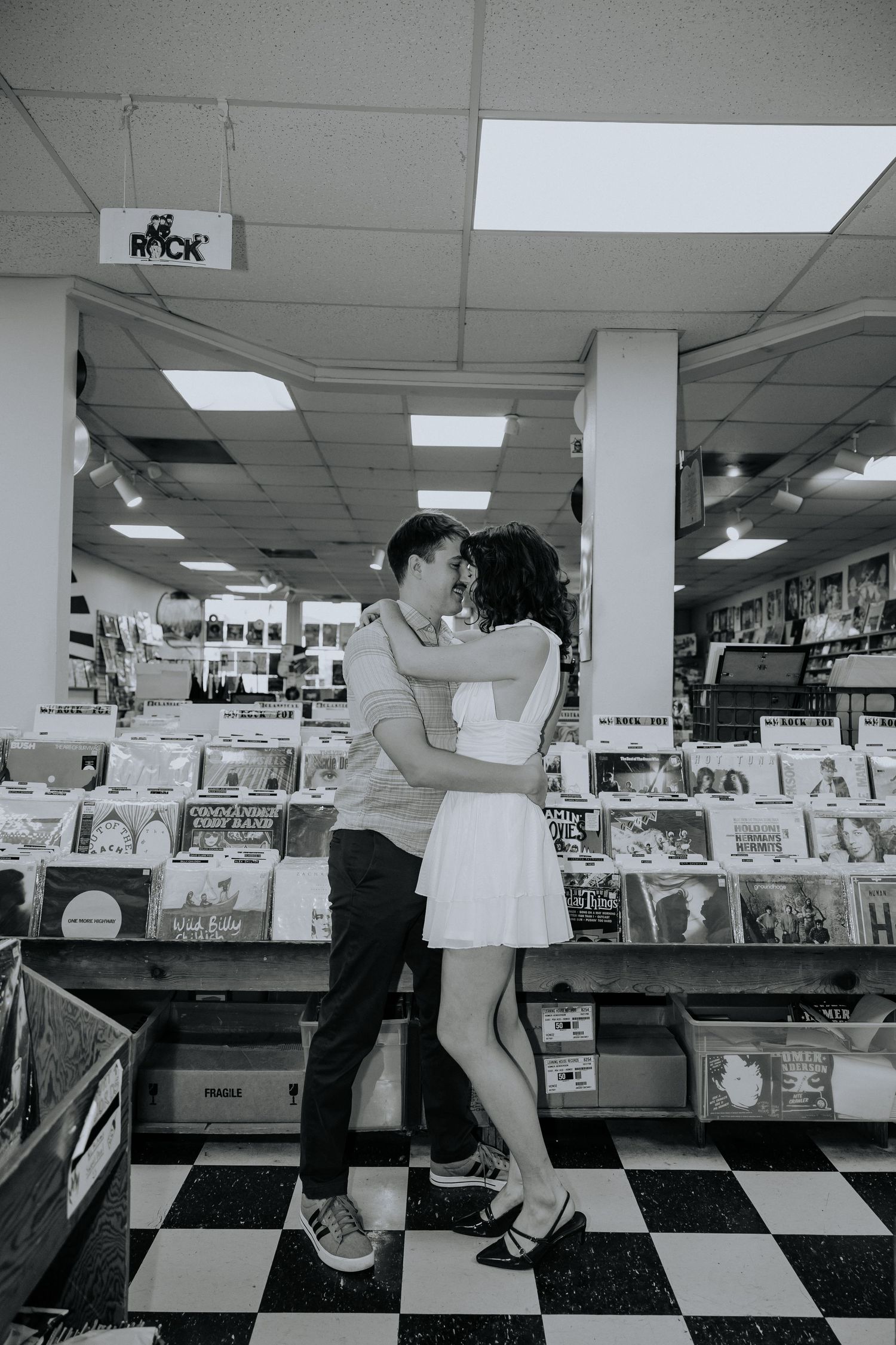 Couples Photo Session in Record Shop in Downtown Austin