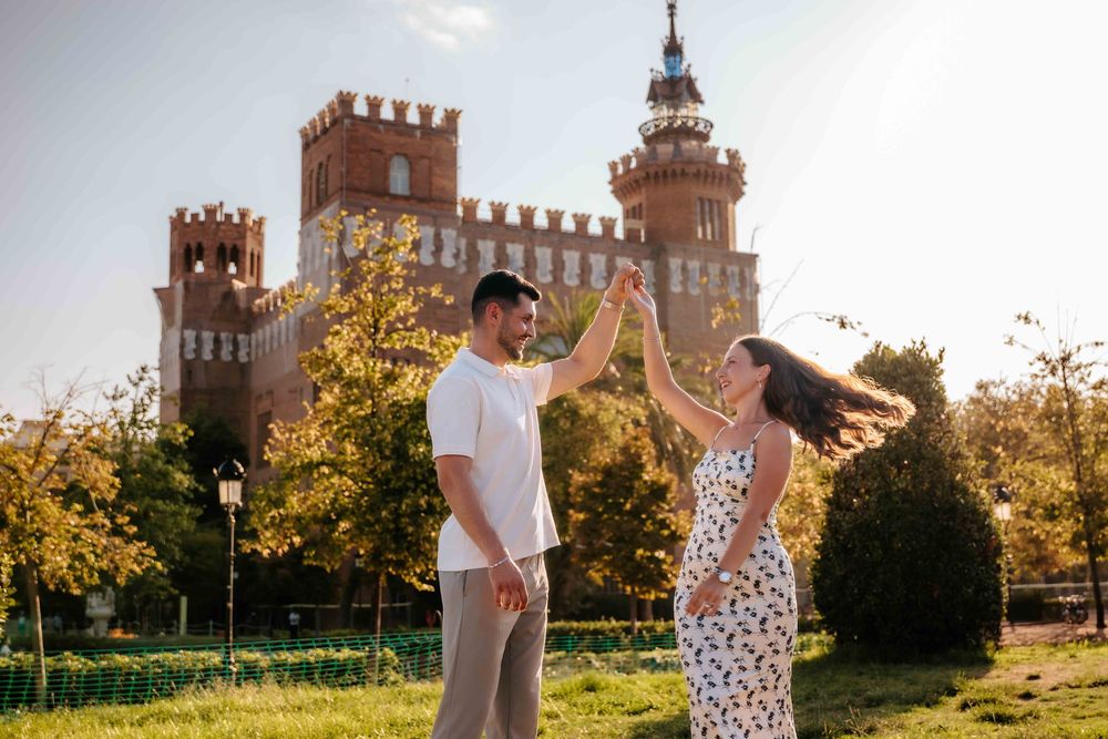 Candid couple moments Barcelona park