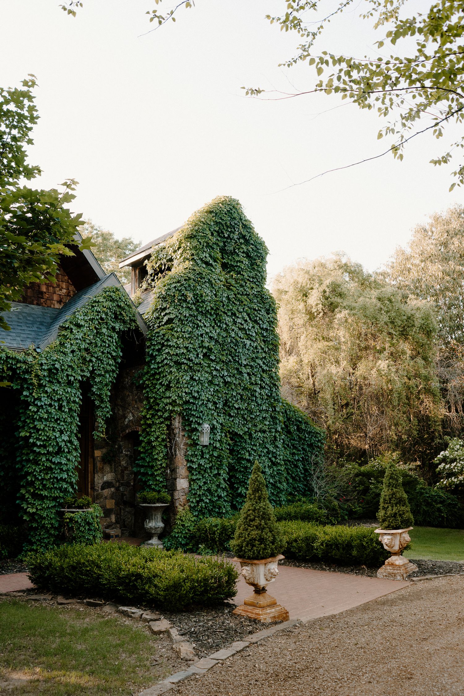 Ivy-covered stone building at Stone Chapel at Matt Lane Farm.