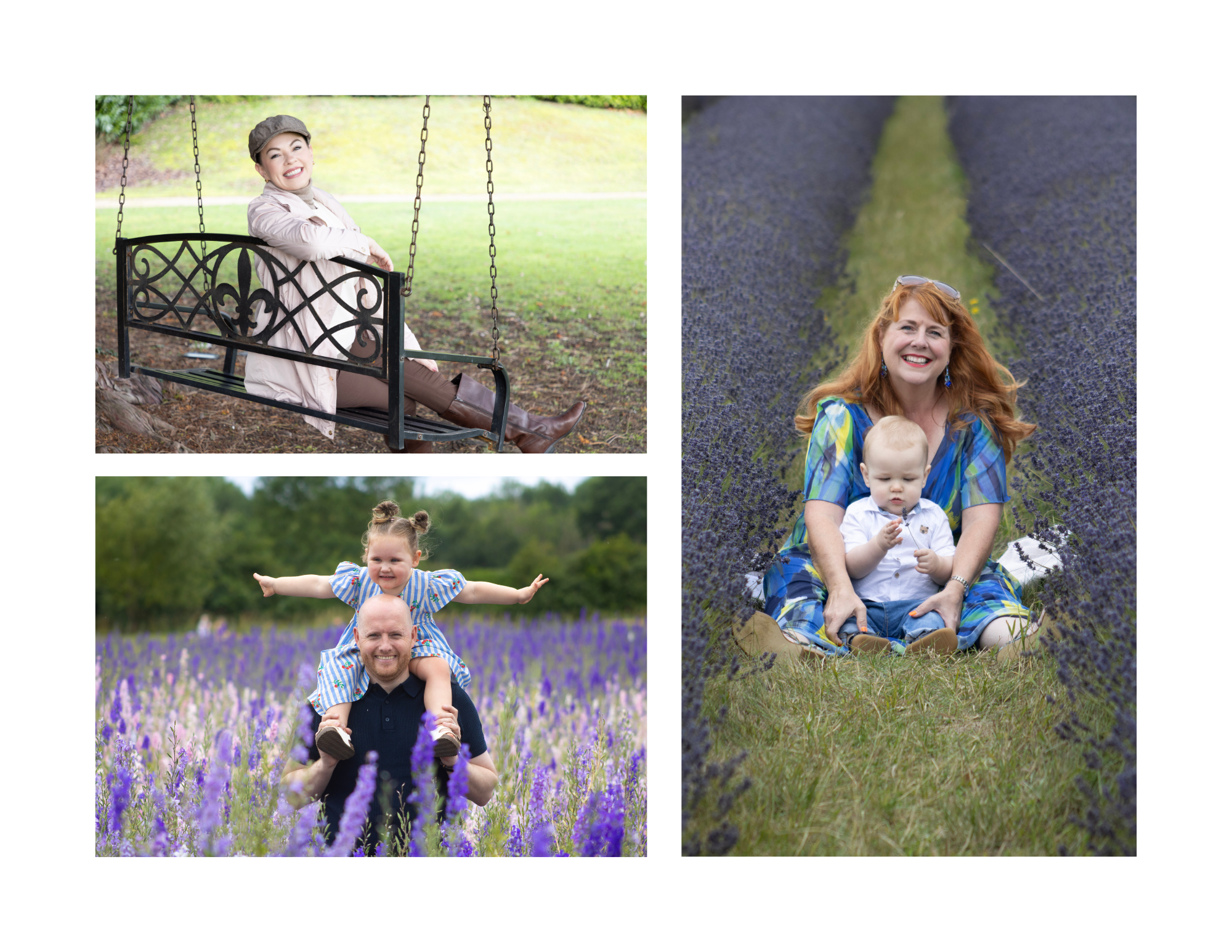family in flower fields across the cotswolds