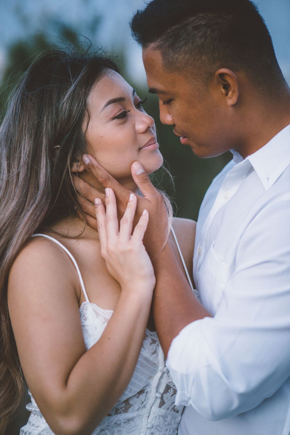Artistic series of romantic couple portraits showing gentle touch and emotion.