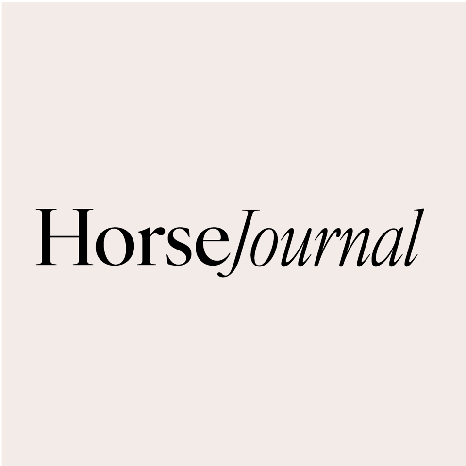 Horse Journal magazine logo featuring elegant typography on pale pink background.