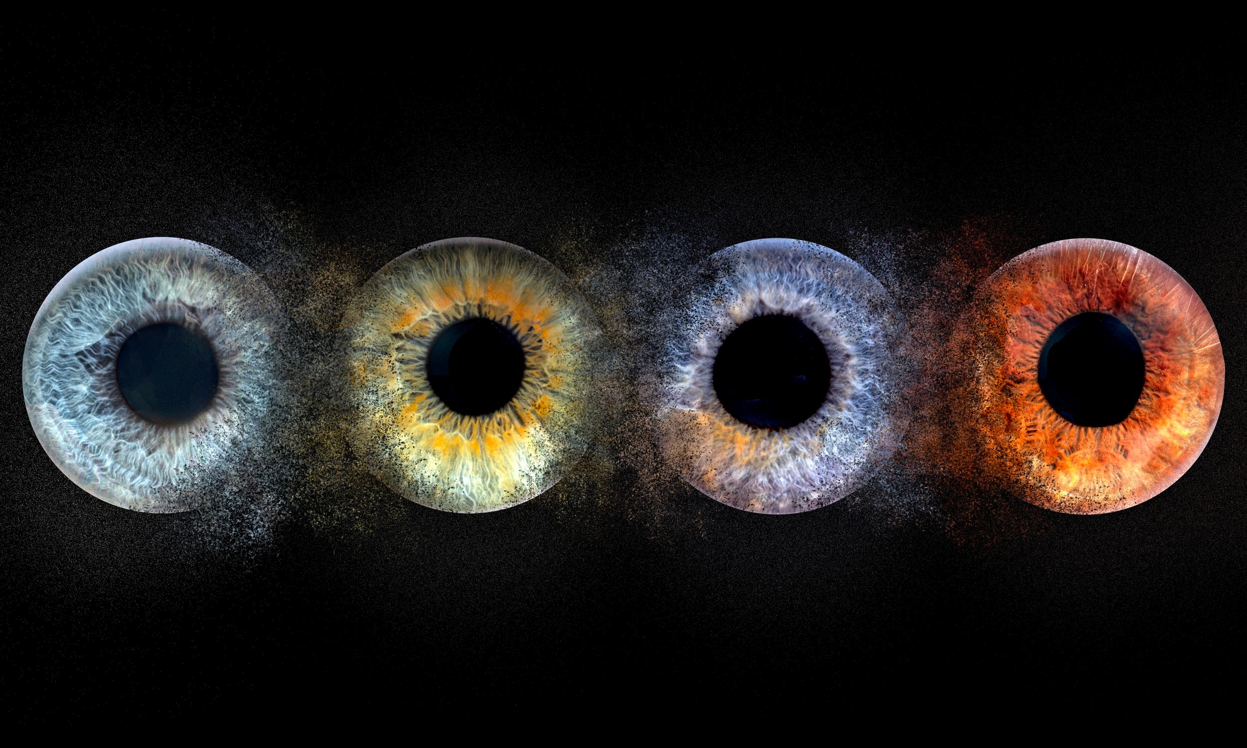 4 girls irises macro photographed and composited with explosion.