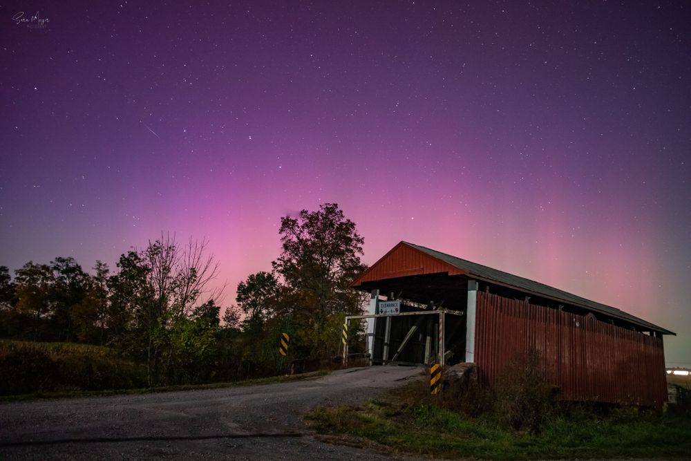 Northern Lights and Hayes Memorial Bridge in Mifflinburg