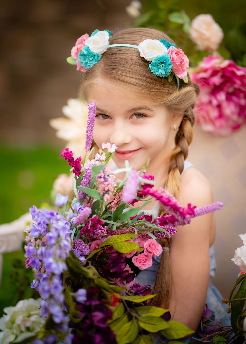 Kids portrait session with flowers and spring props in Charlotte, NC