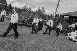 Groomsmen walking outside