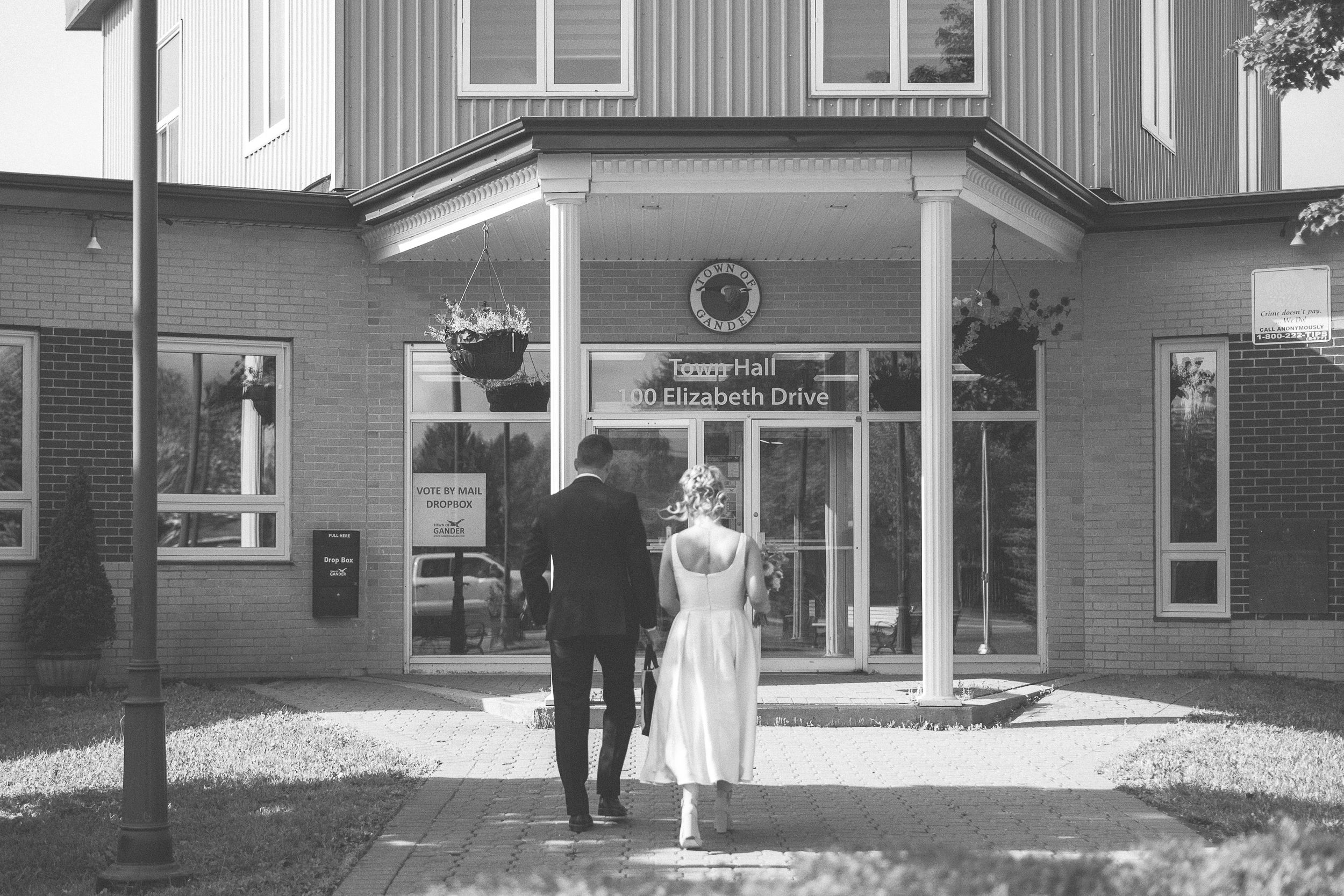 A black and white photo strip showing exterior views of different mid-century modern buildings and storefronts.