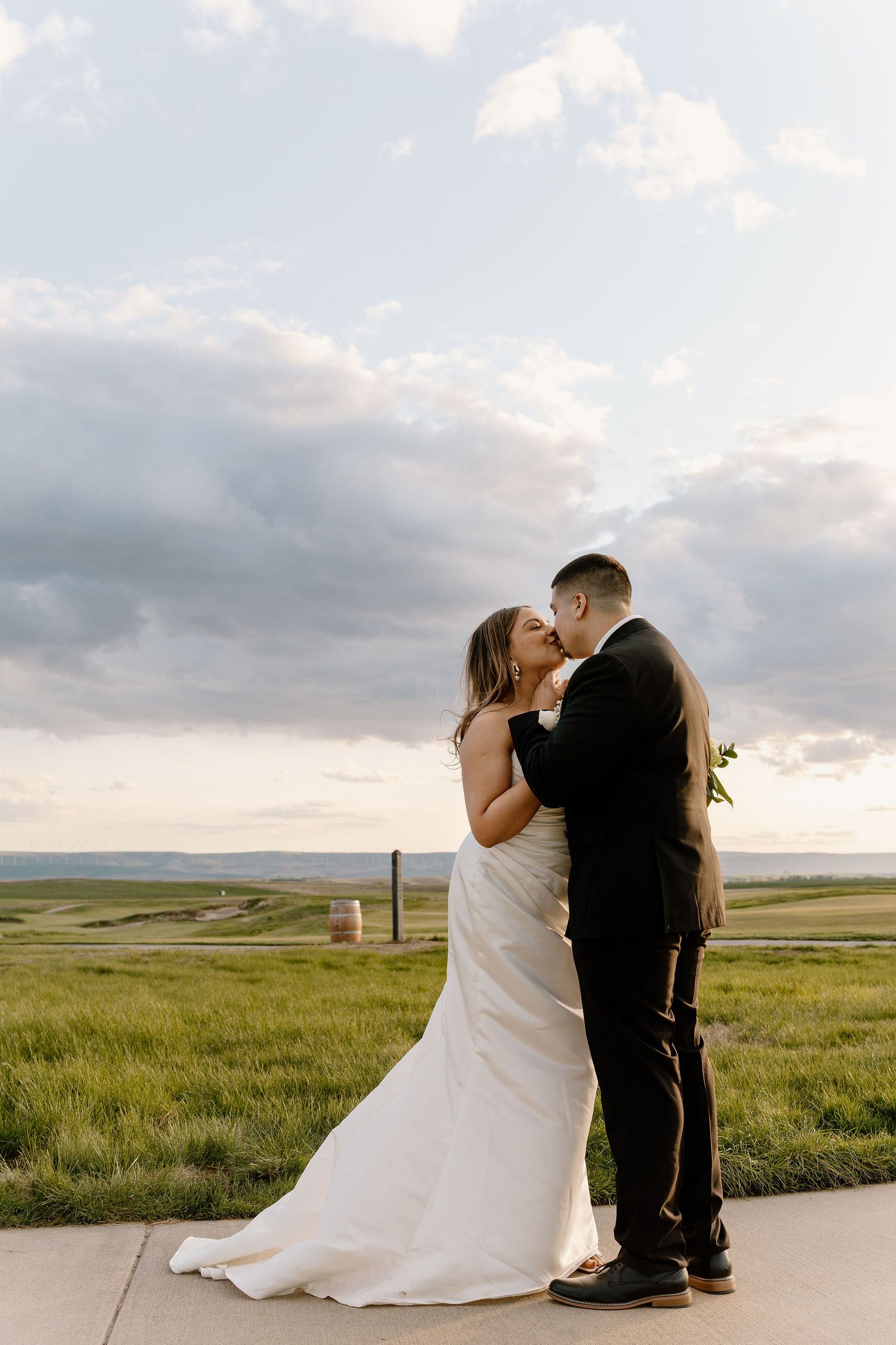 Walla Walla Valley bride and groom portraits at sunset