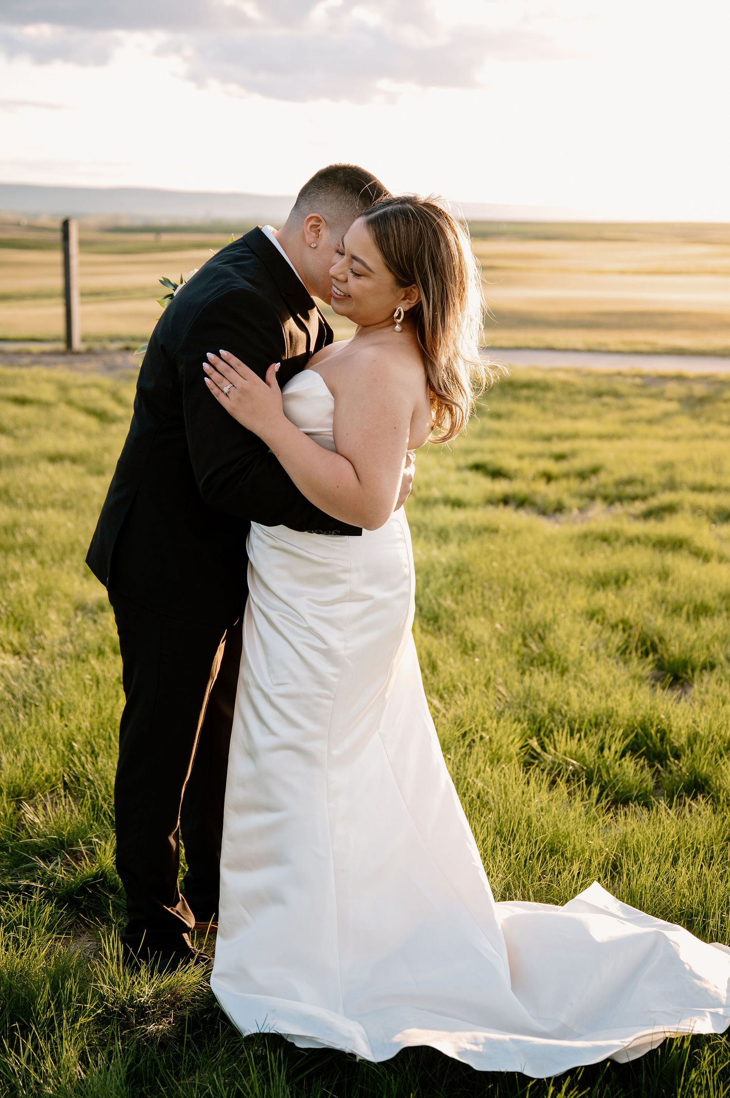 Walla Walla Valley bride and groom portraits at sunset