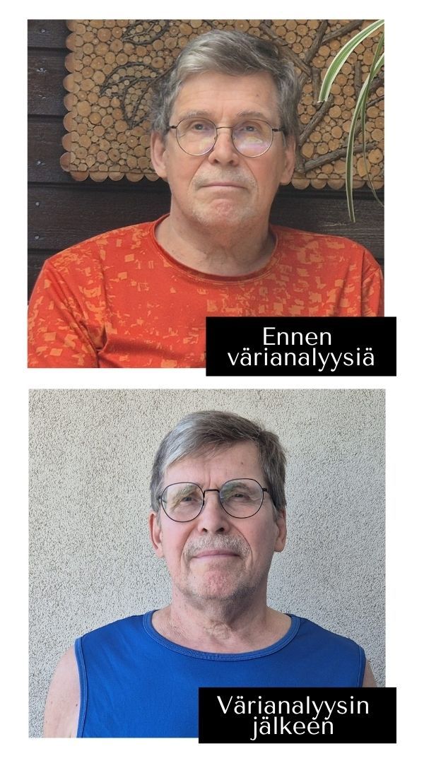 A series of headshots showing the same person wearing glasses in different colored shirts against a textured background.