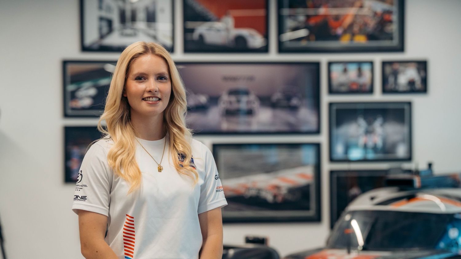 Sit down interview of female racing driver at Ginetta factory