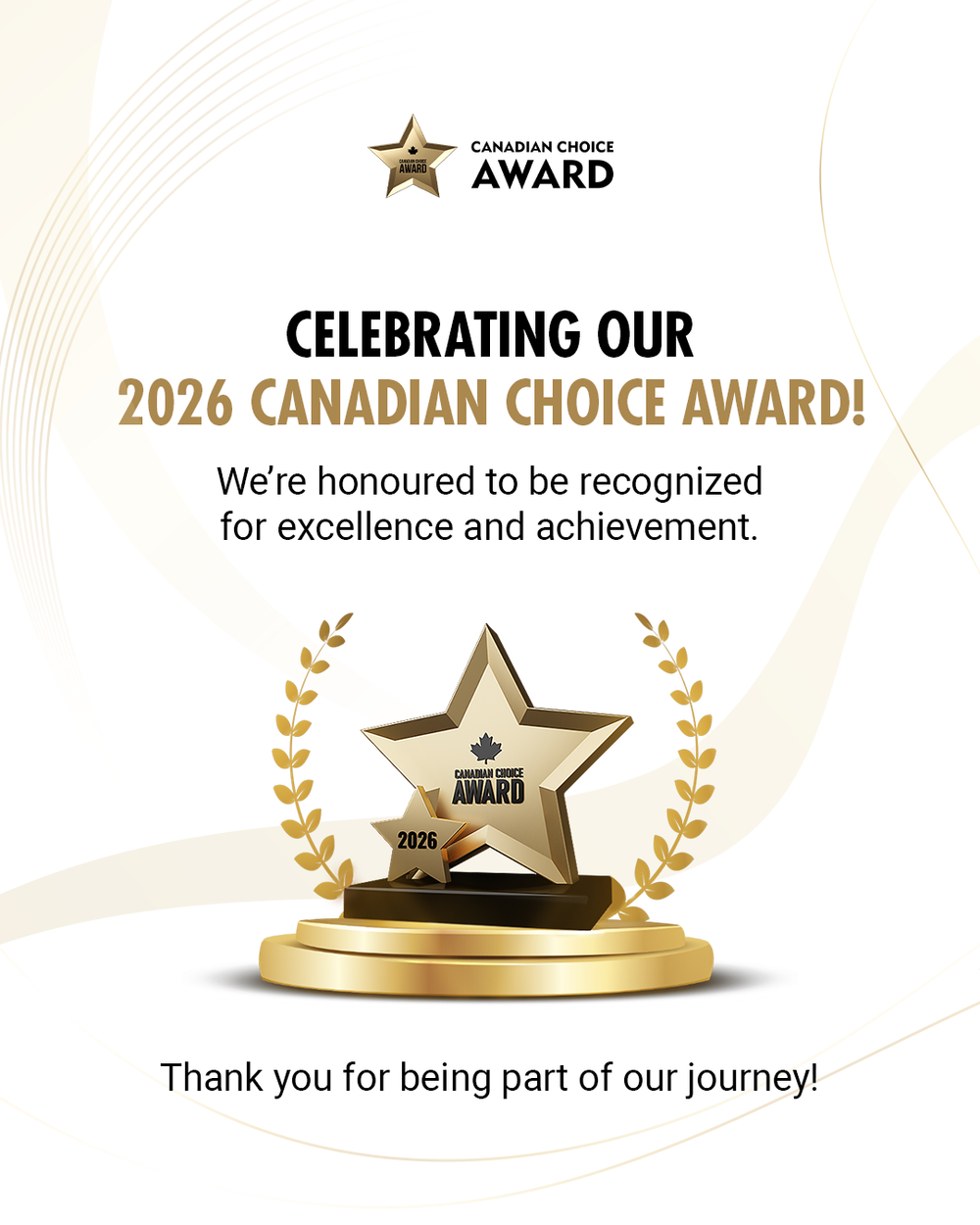 Gold star award trophy on display with laurel wreath design celebrating Canadian Choice Award 2026 achievement.
