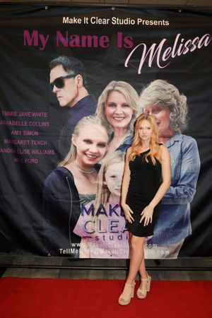 A photo collage shows several red carpet moments with promotional banners in the background at a media event.