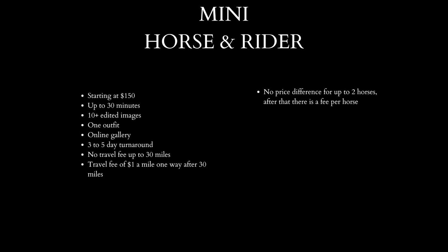 A pricing menu displaying three photography packages - Basic, Silver, and Black Background with different features and costs.