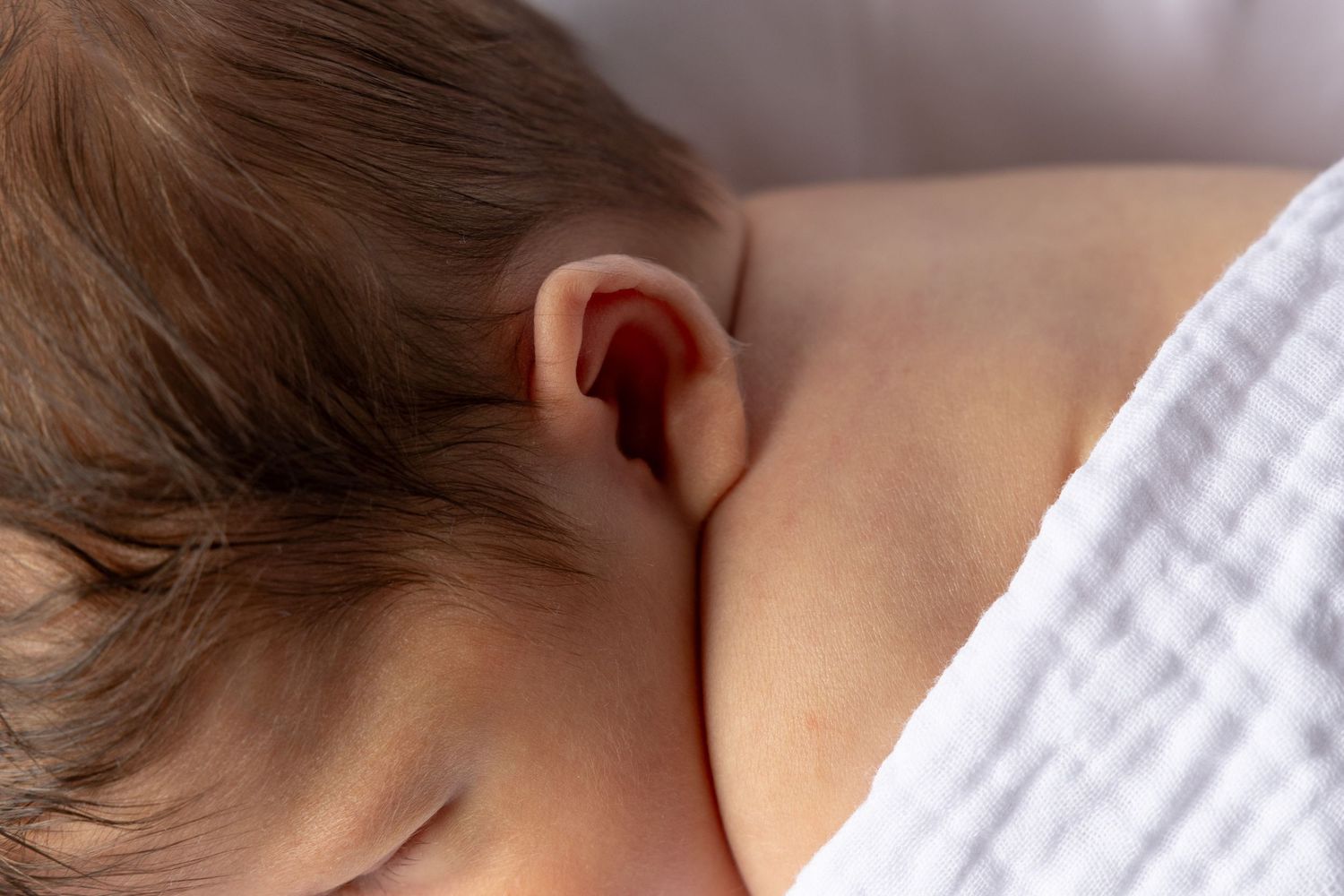 Professional studio newborn photography with baby wrapped in neutral tones