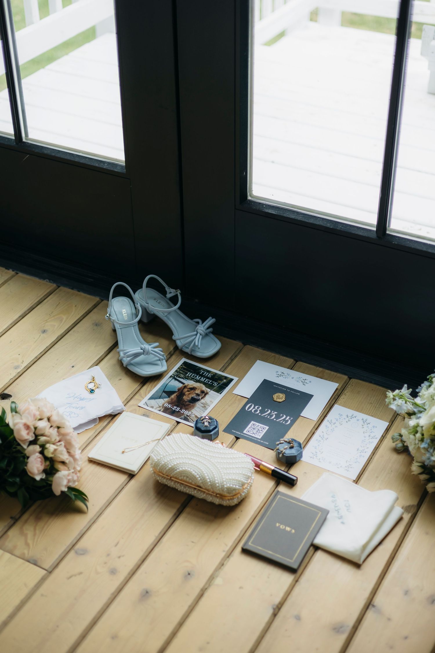 wedding invitation suite, rings, and accessories styled for Chicago wedding detail photos