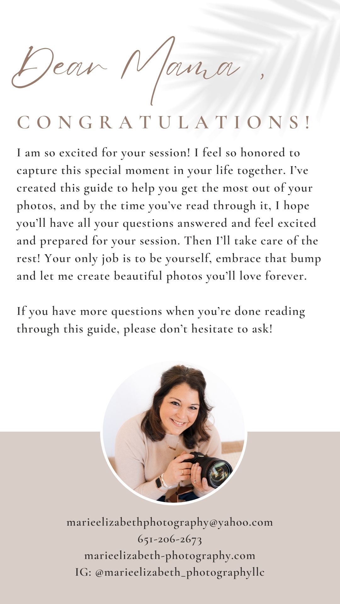 A beige and white welcome guide or brochure design with circular portrait photos and elegant typography.