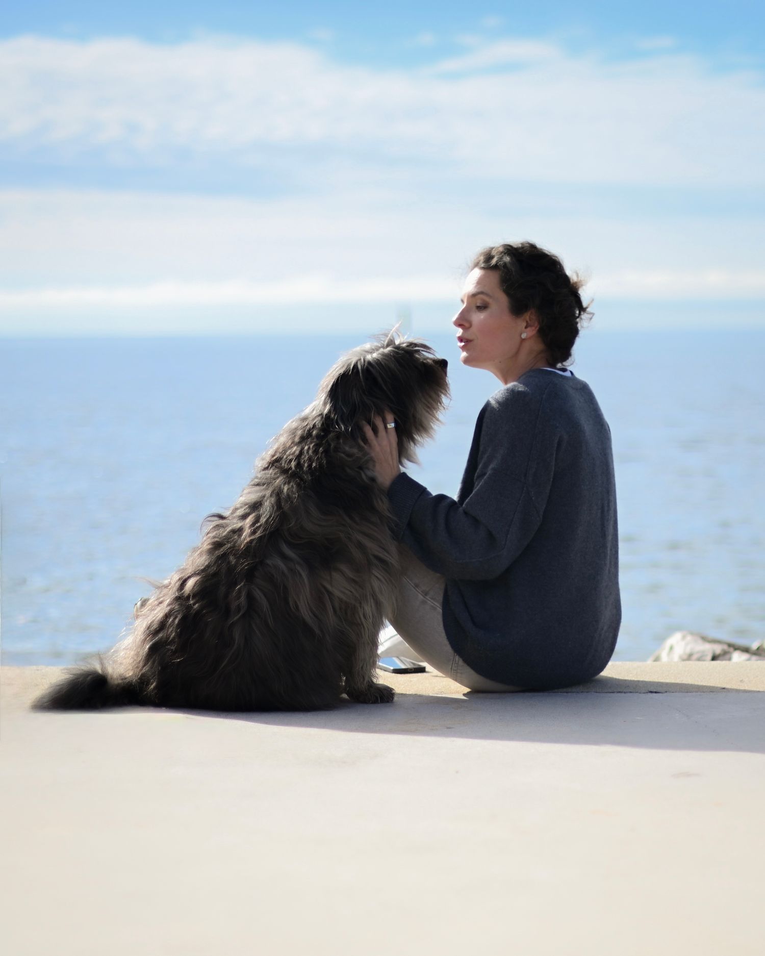 woman with her dog during a quiet photography session