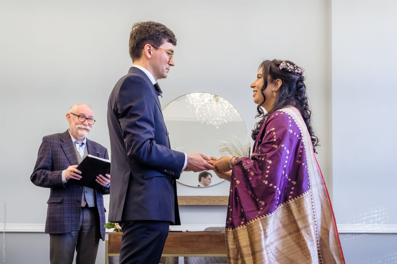 A sequence of photos showing people in formal attire interacting at what appears to be an award ceremony or presentation.