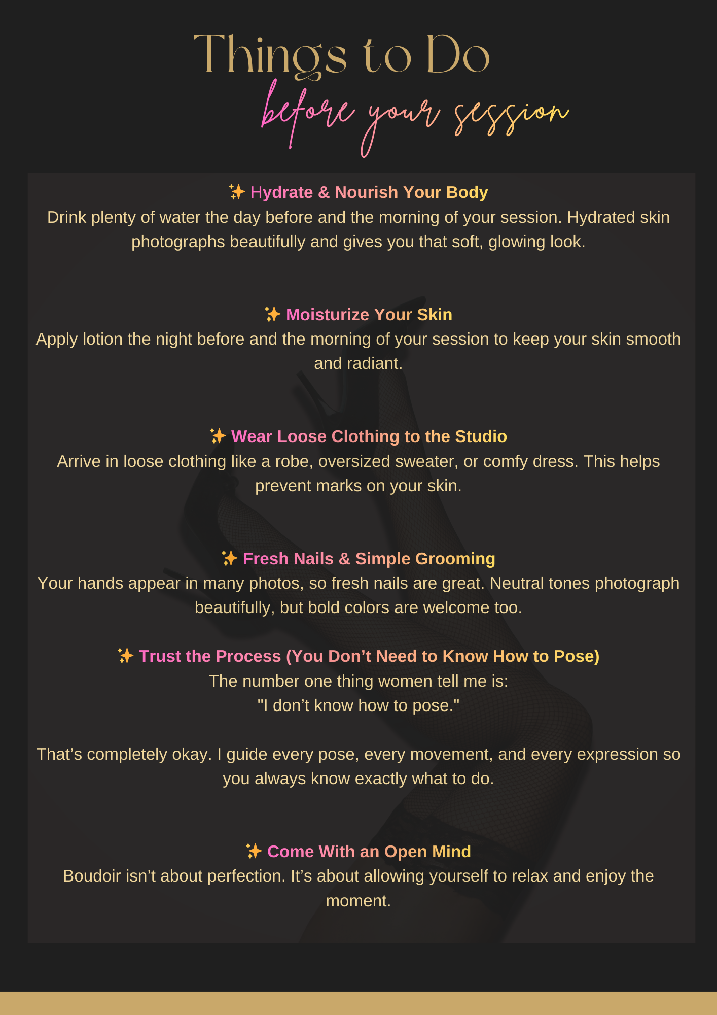 Professional photography studio website design showcasing elegant branding and empowering messages for boudoir sessions.