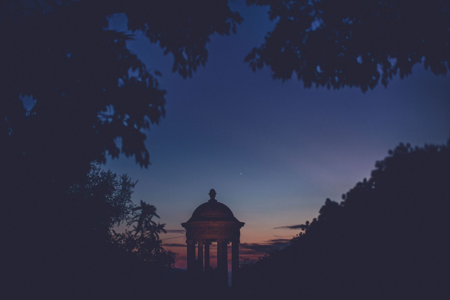 Son Marroig marble temple at sunset overlooking the Mediterranean in Mallorca
