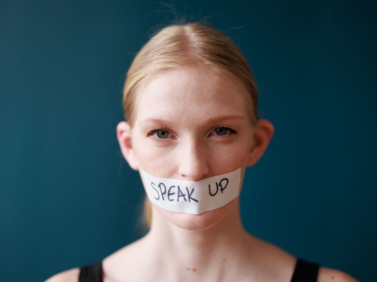 Woman portrait. Silence was never consent campaign to raise awareness to human trafficking victims.