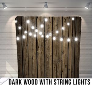 Create a warm and inviting atmosphere with a dark wood backdrop accented by string lights, perfect for adding charm to any celebration!