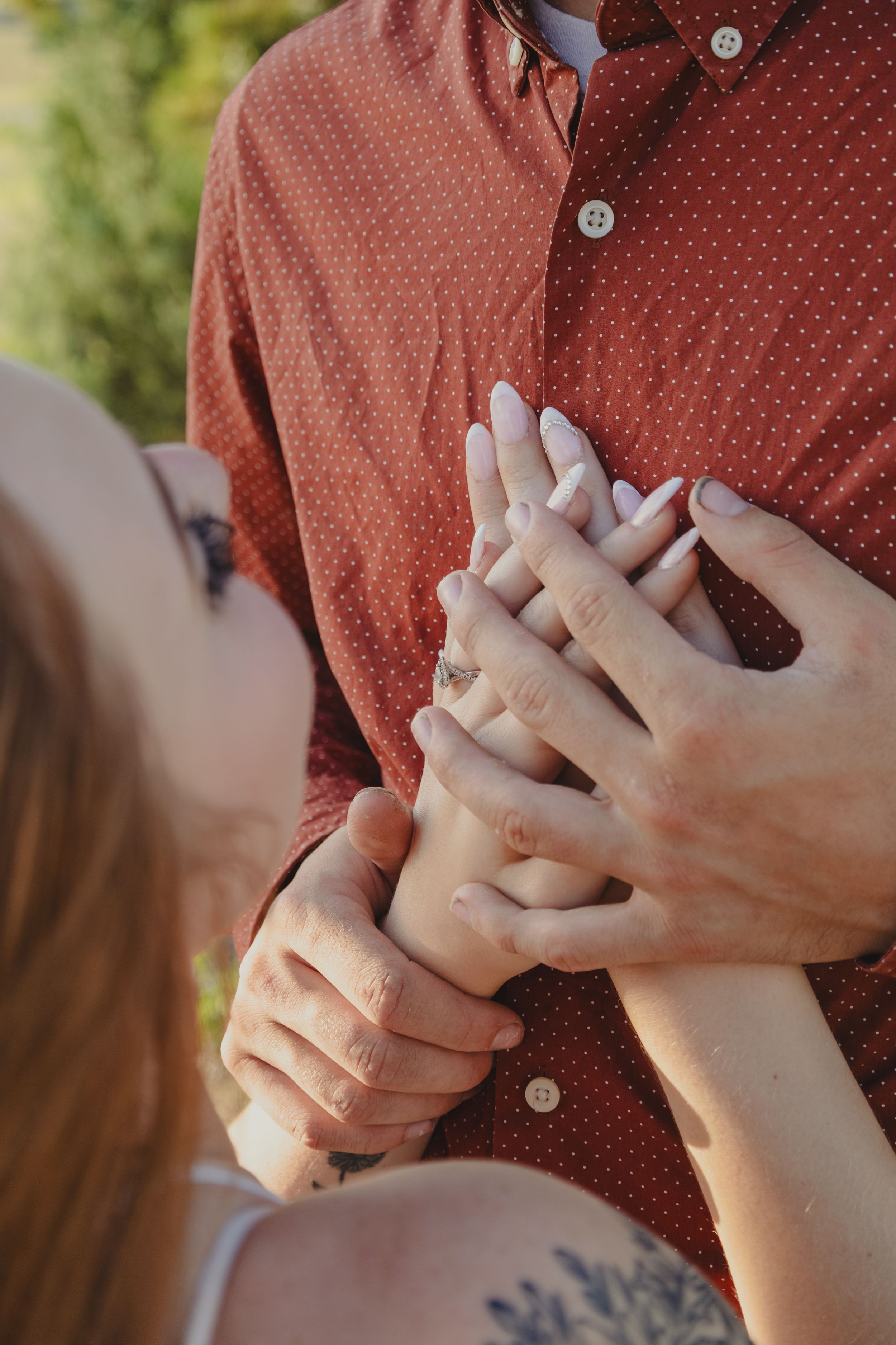 Joey and Trinity share a heartfelt moment, glowing with love and connection in a beautifully captured couples portrait session.