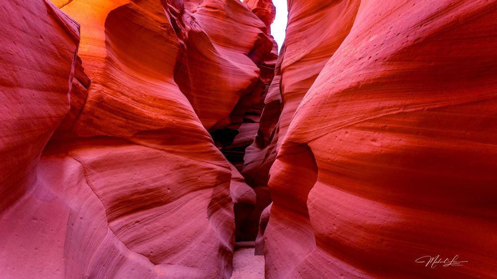 Smooth red walls of Antelope Canyon create flowing abstract patterns in filtered light.
