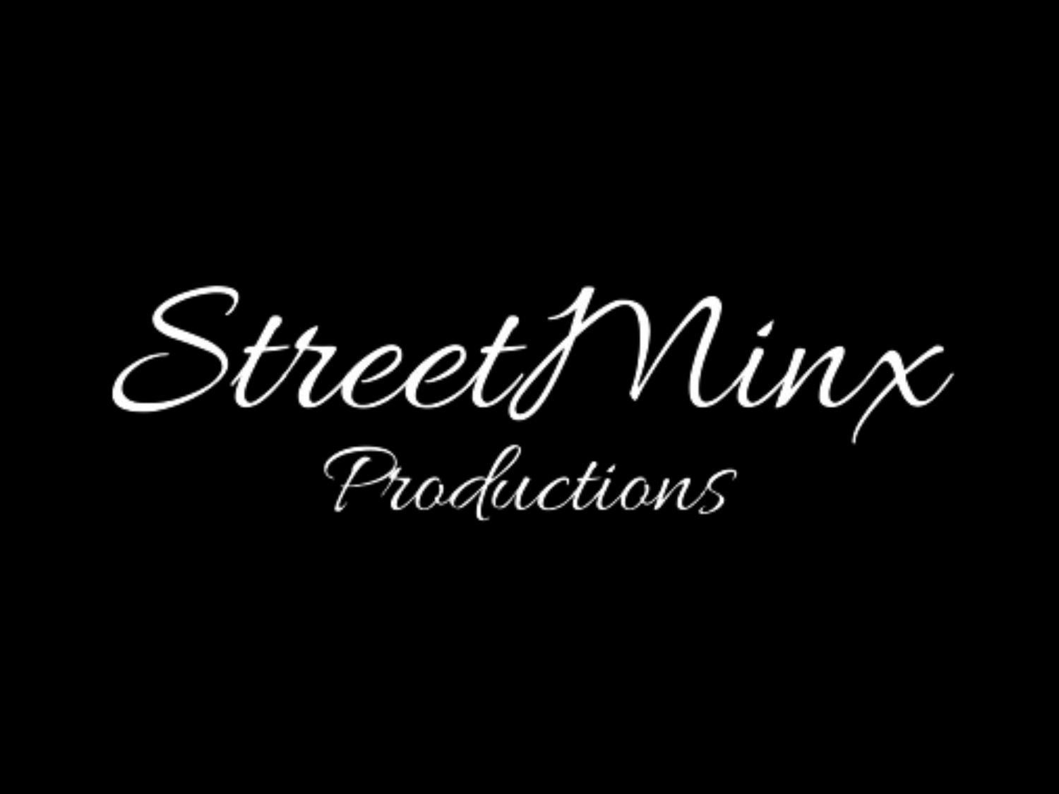 Dark silhouette logo design featuring cursive text reading 'StreetMinx Productions' against a blurred dramatic background.