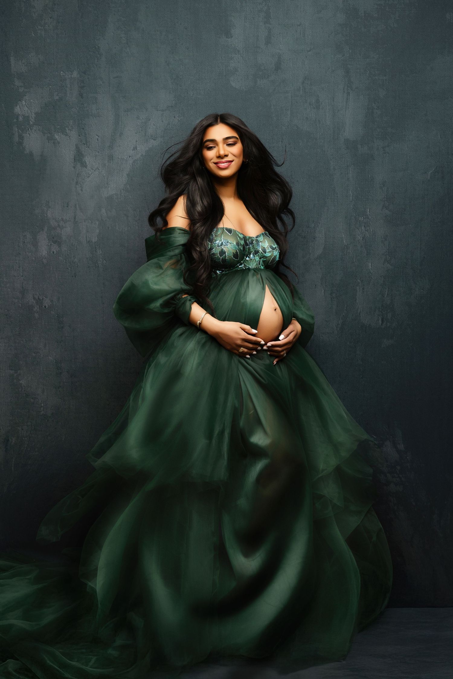 Pregnant mom in elegant studio maternity portrait in OKC