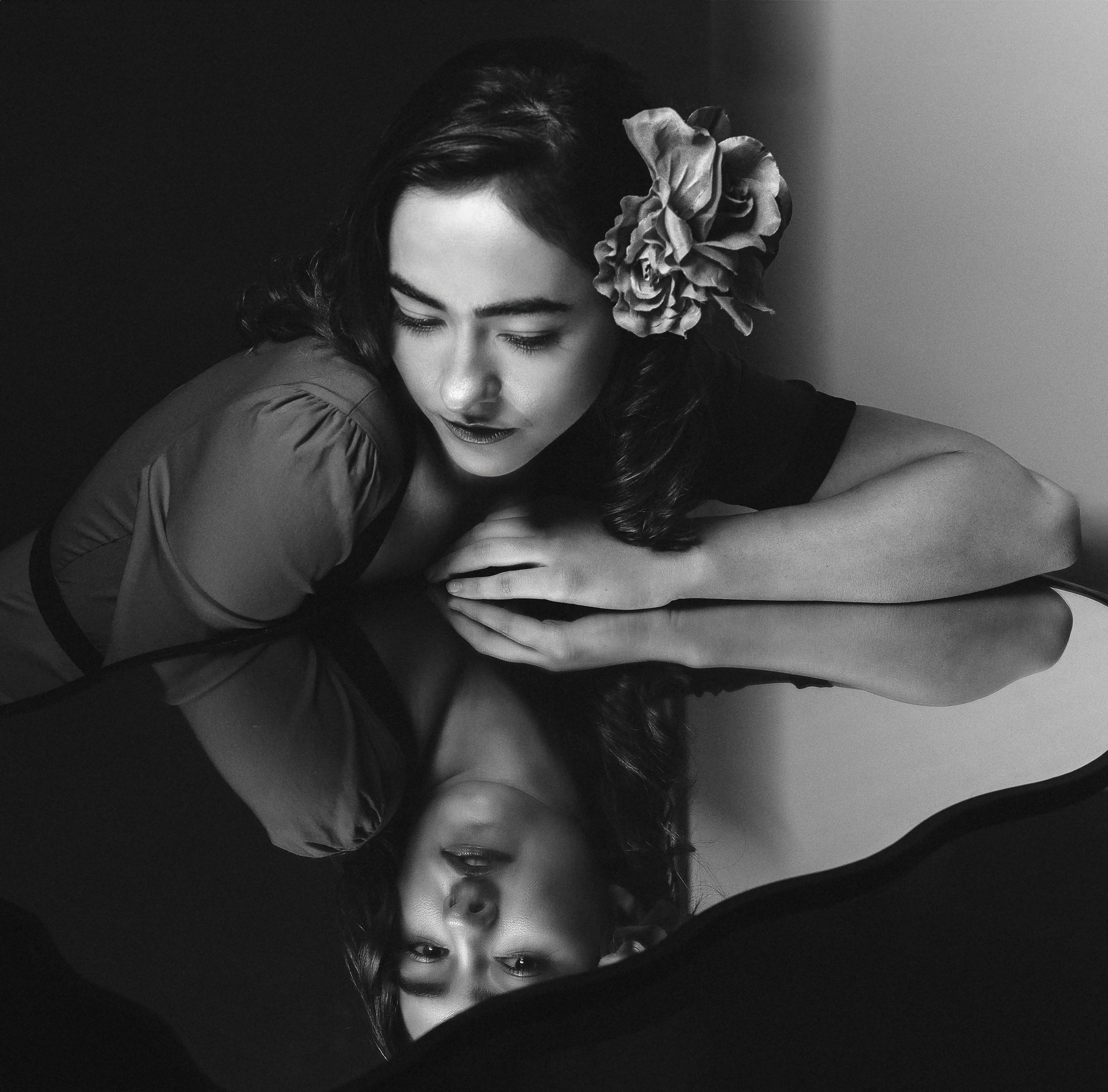 Black and white cinematic portrait photographed in NSW by Wollongong portrait photographer Serene Coleman.
