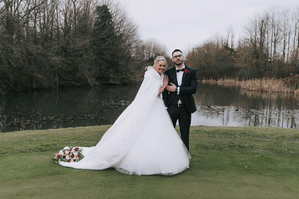 A collection of romantic outdoor wedding photos featuring couples in winter landscapes and natural settings.